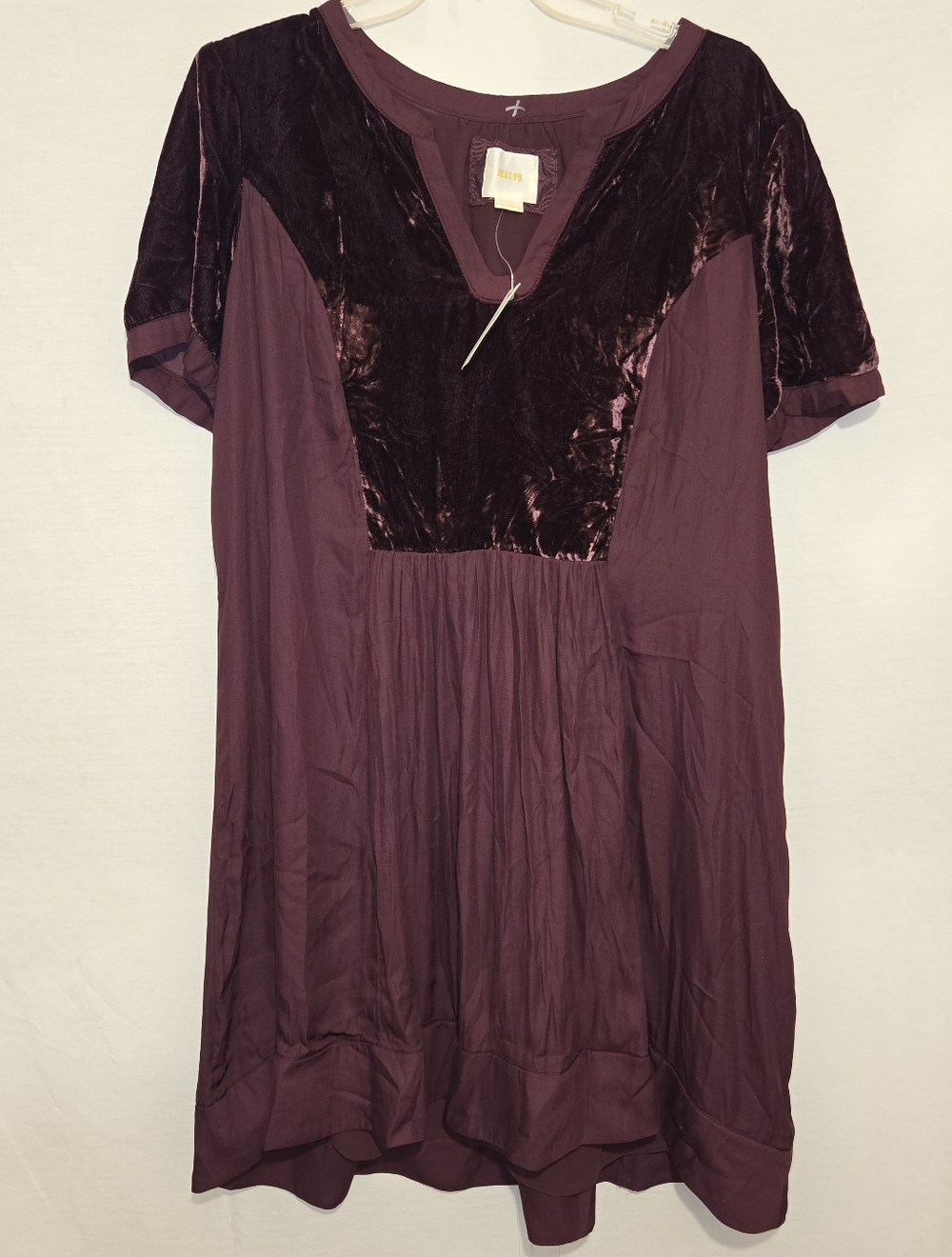 New Maeve By Anthropologie Ingrid Velvet Dress Mini Split V Neck Burgundy Size L